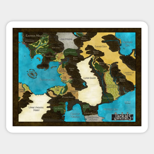 Map of the Zaharets, the Land of Risings, from the Jackals Bronze Age RPG Sticker by Dungeonmusings